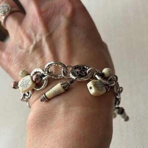Brighton Silver and Cream Charm Bracelet with Floral Accents
